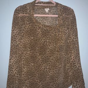 Brown Leopard Print Sheer Blouse